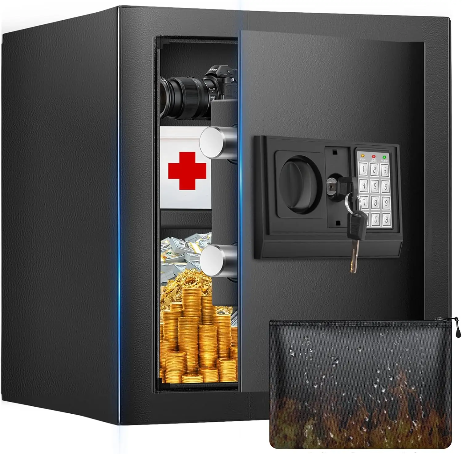 

1.6 Cuft Safe Box, Home Safe with Fireproof Waterproof Bag, Anti-Theft Digital Security