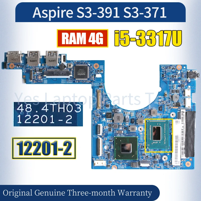 

12201-2 For ACER Aspire S3-391 S3-371 Laptop Mainboard SR0N8 i5-3317U 4G RAM Notebook Motherboard 100％ Tested