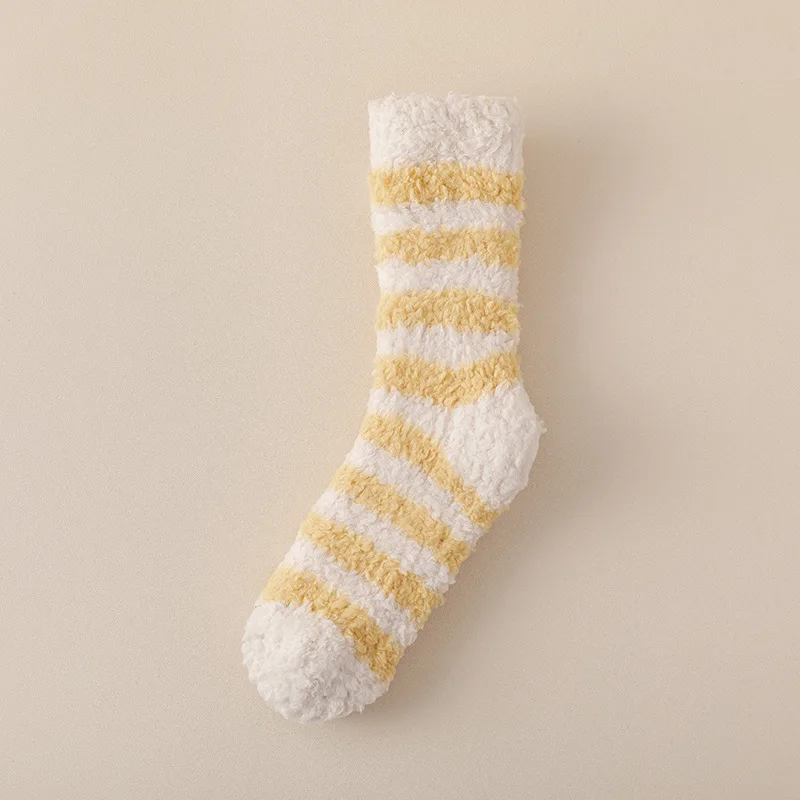 1PCS Women's Thick Coral Velvet Socks Warm Feet Couple Sleep Postpartum Home Men's Striped Floor Socks