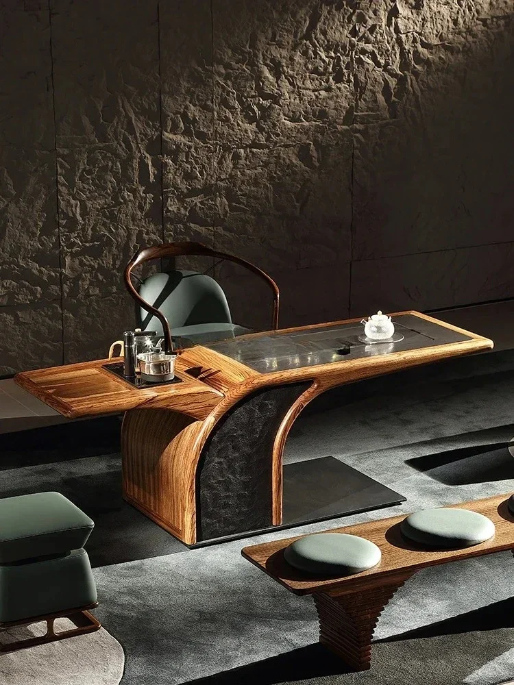 New Chinese solid wood tea table Nordic high-grade ebony tea table and chair combination