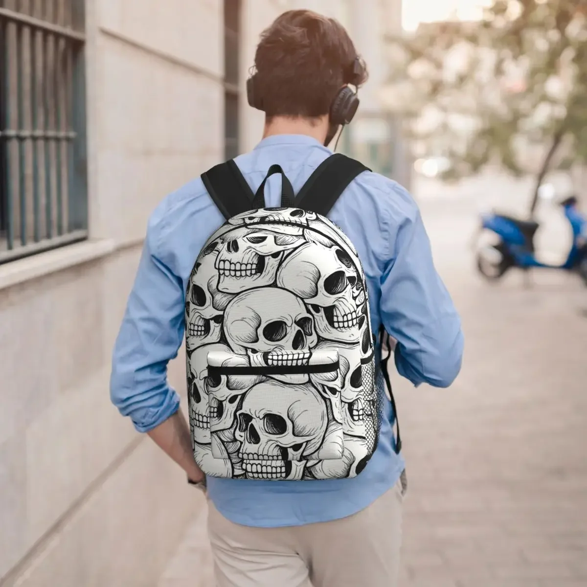 Black White Human Skull Sketching Art Student Backpack School Bag Hiking Travel Daypack for Men Women Bookbag Shoulder Bags