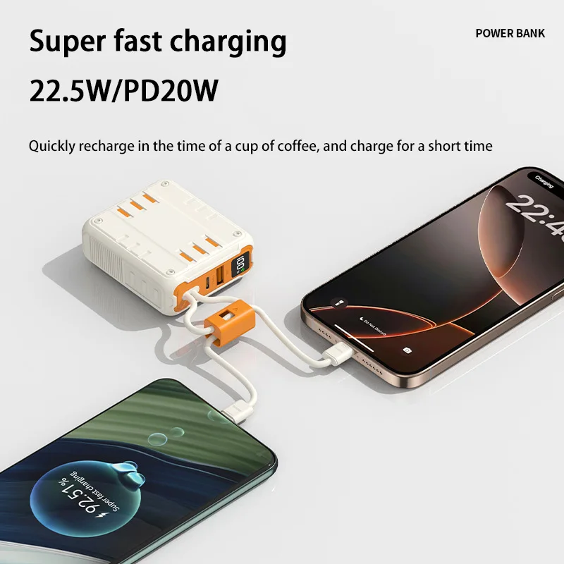 بنك طاقة جديد بقدرة 50000 مللي أمبير في الساعة مع كابل مدمج بسعة كبيرة وشحن سريع للغاية وبنك طاقة متنقل مدمج ومحمول