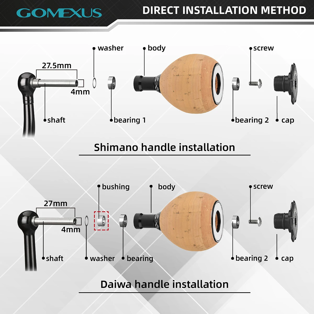 Gomexus New Cork Fishing Reel Handle Knob 38mm For Bass Fishing For Shimano Stradic Stella Daiwa Certate Fuego Reel Handle CA38