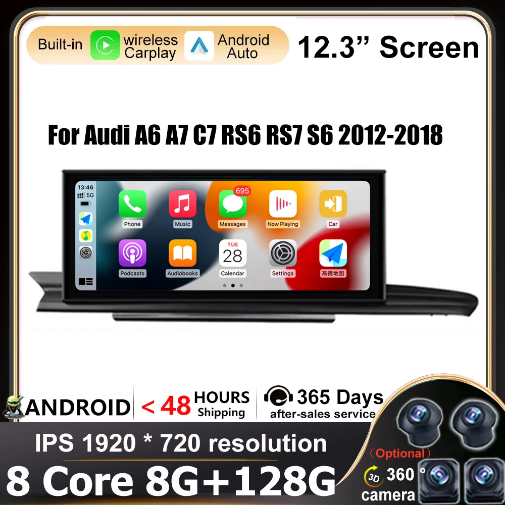 For Audi A6 A7 C7 RS6 RS7 S6 2012-2018 Player Android 14 Car Radio Multimedia Stereo Carplay Auto 12.3 Inch GPS Navigation BT