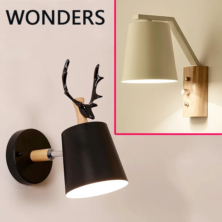 Deer Antlers LED Wall Light Nordic Simple Black&White E27 iron Wall Lamp Home decor lighting Fixture abajur Bedroom bedside бра