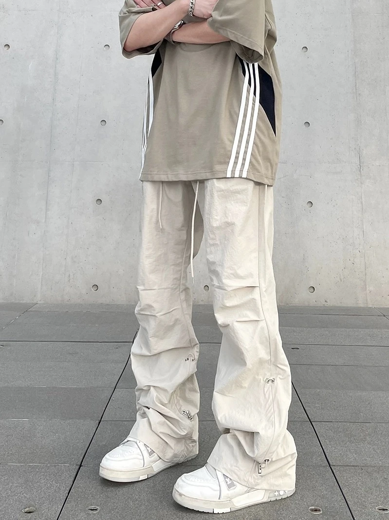 

Ретро-американские рабочие брюки-карго с зауженными штанинами и поясом на шнурке, модные повседневные джинсы прямого кроя для мужчин