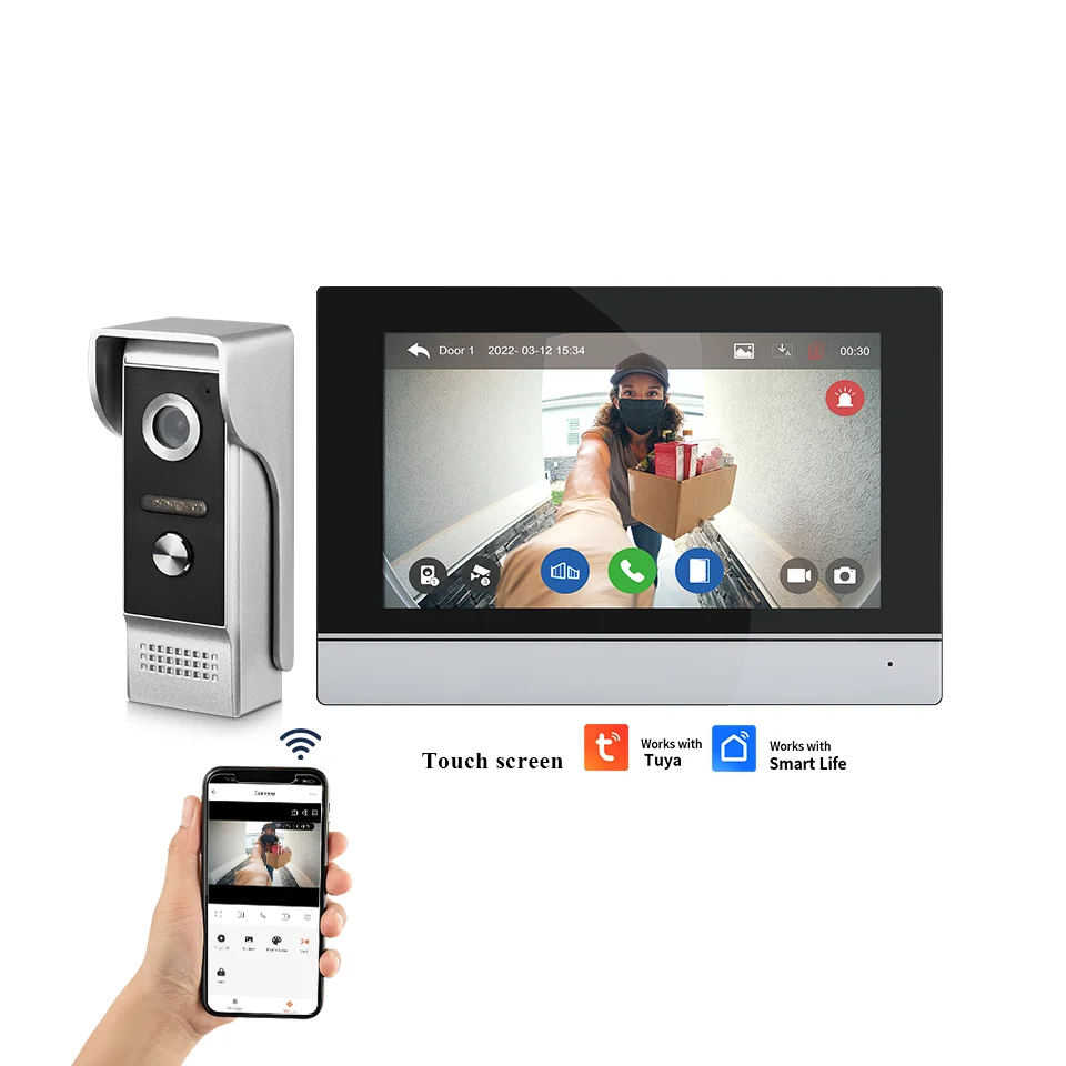 TUYA APP 1080P Video Intercom System Smart HD Wireless WiFi Video Doorbell Door Phone 1-2 Rooms Touch Monitor With Night vision