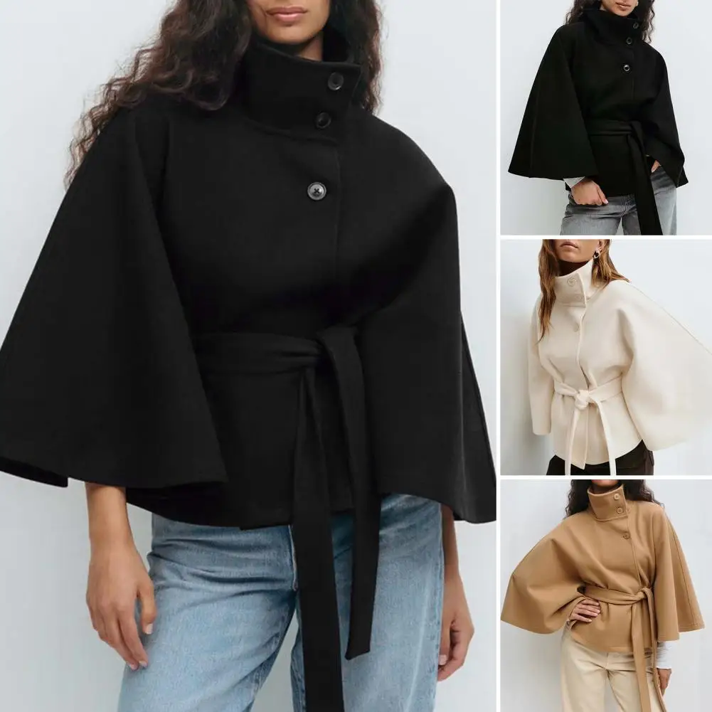 

Women's Jacket For Women Demi-season Cloak Coat Stand Poncho Jackets Single-breasted Overcoat Winter Fall Black New Trench Coat