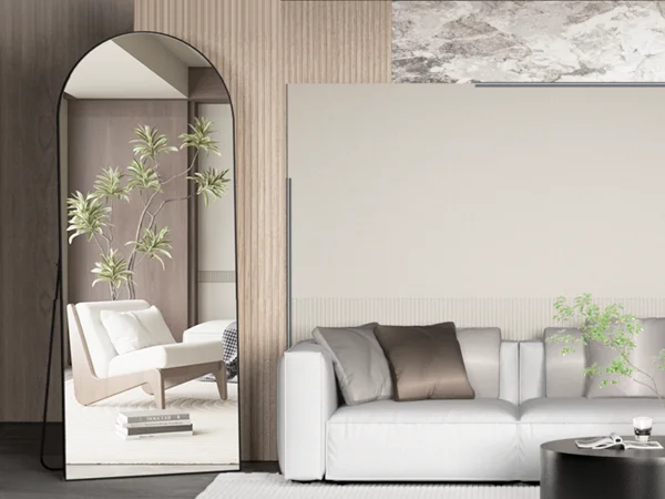 180 * 62cm Bogenförmiger Übergroßer Ganzkörperspiegel, Schlafzimmer-Standspiegel mit Ständer, Stehender Spiegel fürs Schlafzimmer – Detail 4