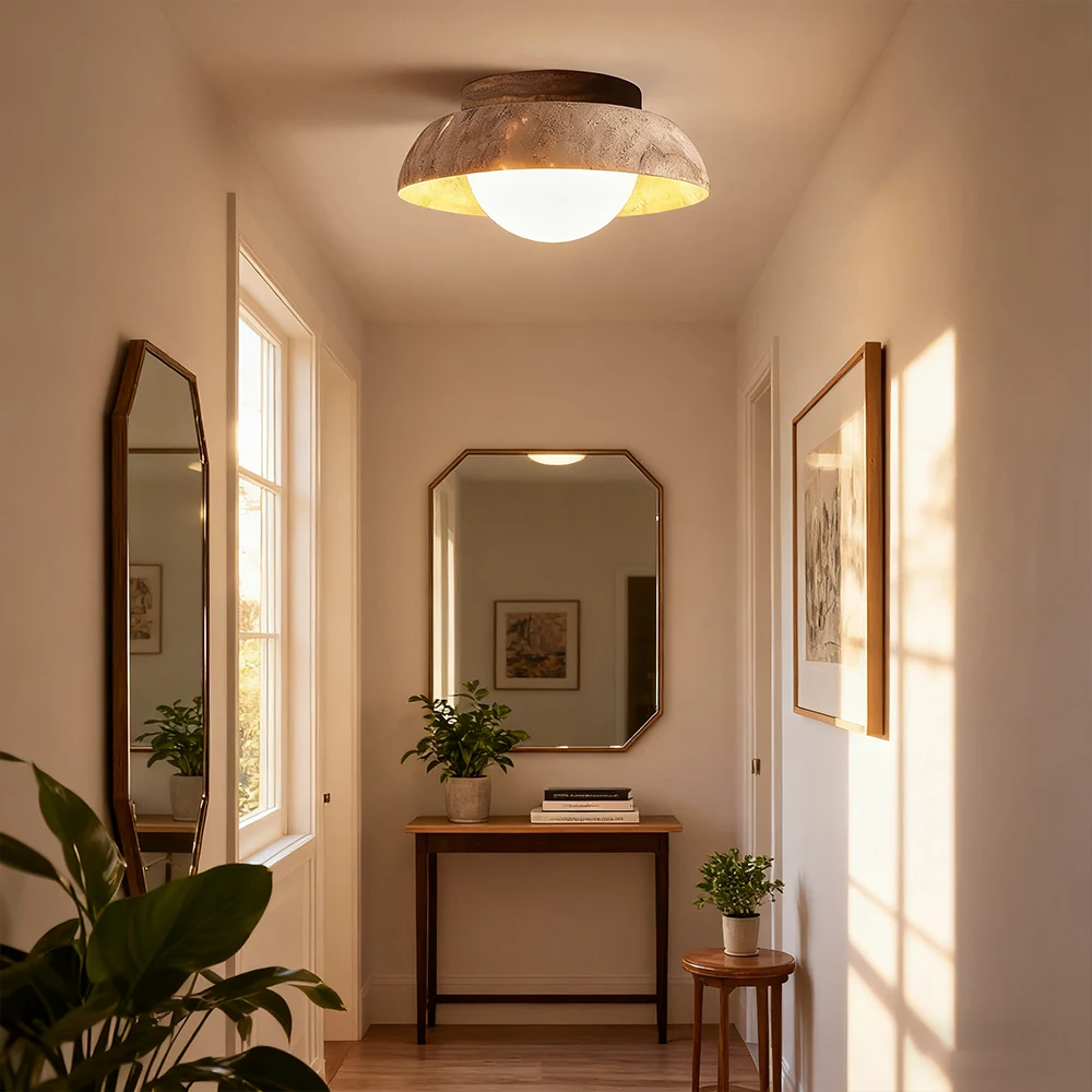 

WabiSabi Natural Travertine Stone LED Ceiling Lamp For Corridor Bedroom Staircase Balcony Hallway Indoor Lighting Decor