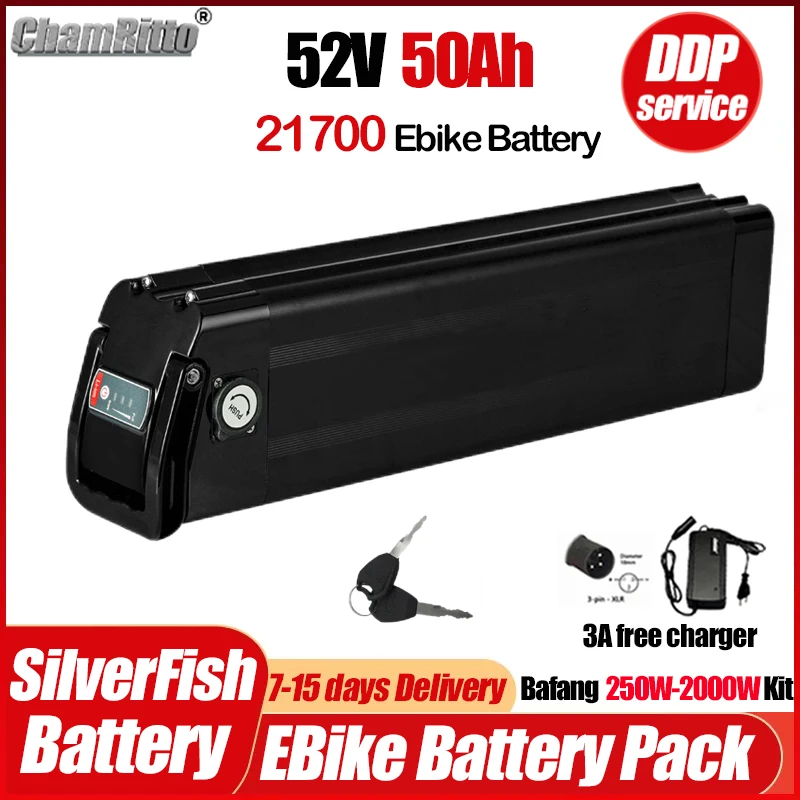 Electrical Bicycle SilverFish 52v 30 45ah bateria de litio para bicicleta eléctrica 20 40ah Bafang 2000w Duotts s26 50ah baterie