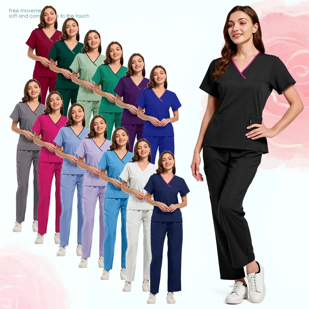 Gran oferta de alta calidad, uniforme de Hospital, venta al por mayor, Tops y pantalones médicos para mujeres, uniformes de enfermería, conjuntos de accesorios médicos