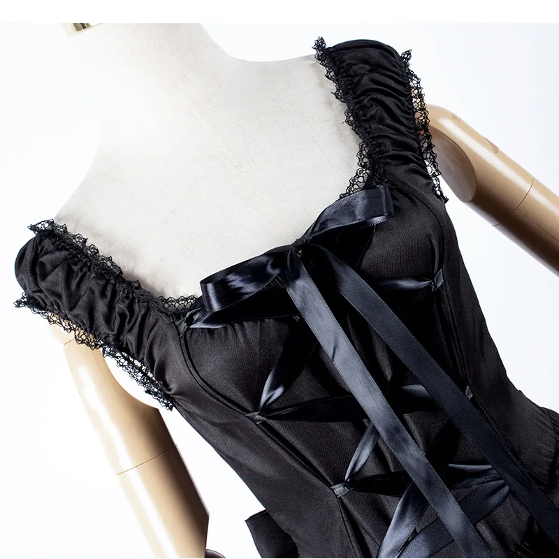 Sexy Lace Up Buckle Strap A Line Dress Gothic Harajuku Vintage Summer Sleeveless Lolita Maid Party Costume Women