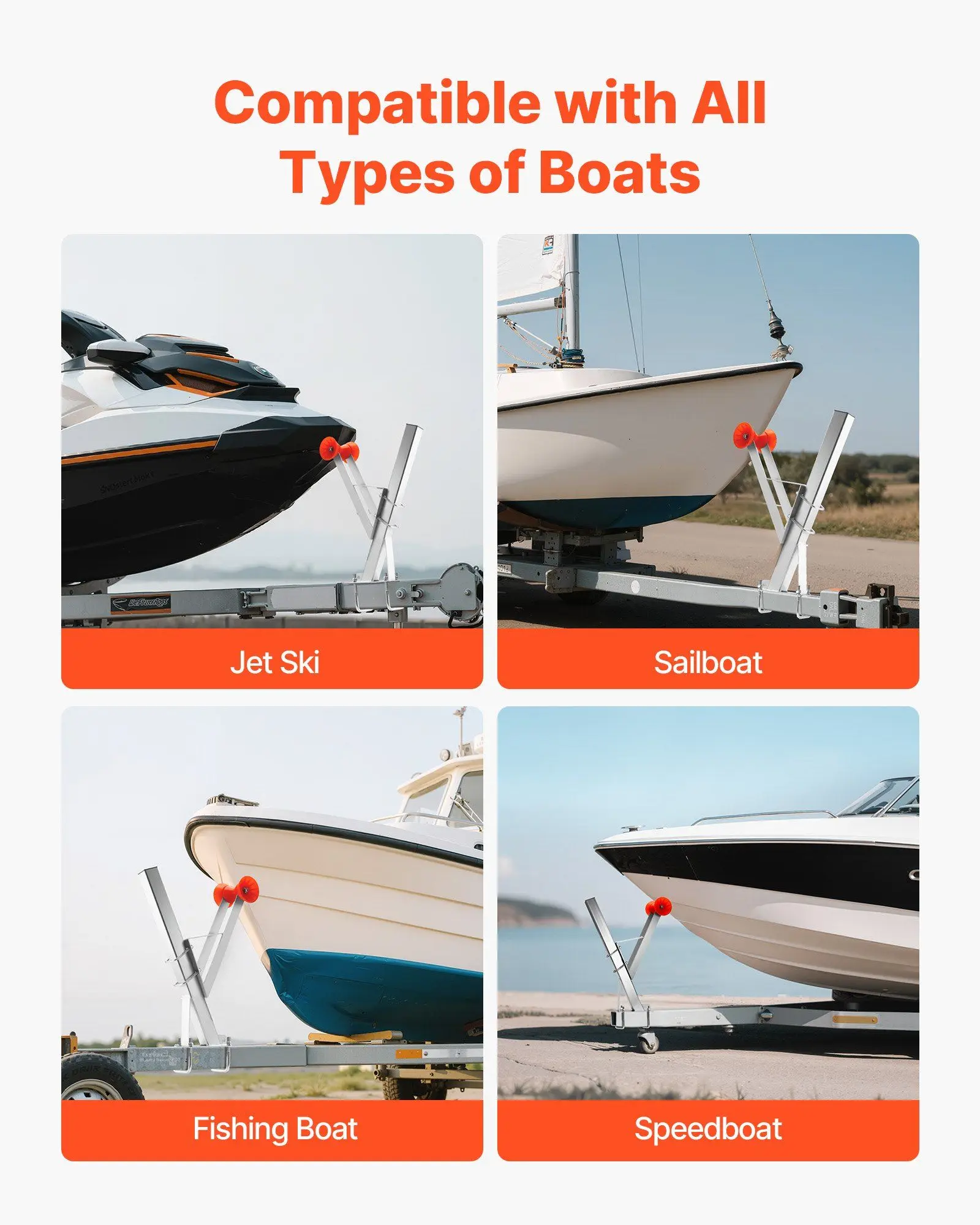 حامل ونش قابل للتعديل 2-3 بوصة، حامل مجلفن من الدرجة البحرية مع أسطوانة TPU وتثبيت U-Bolts، فضي #6