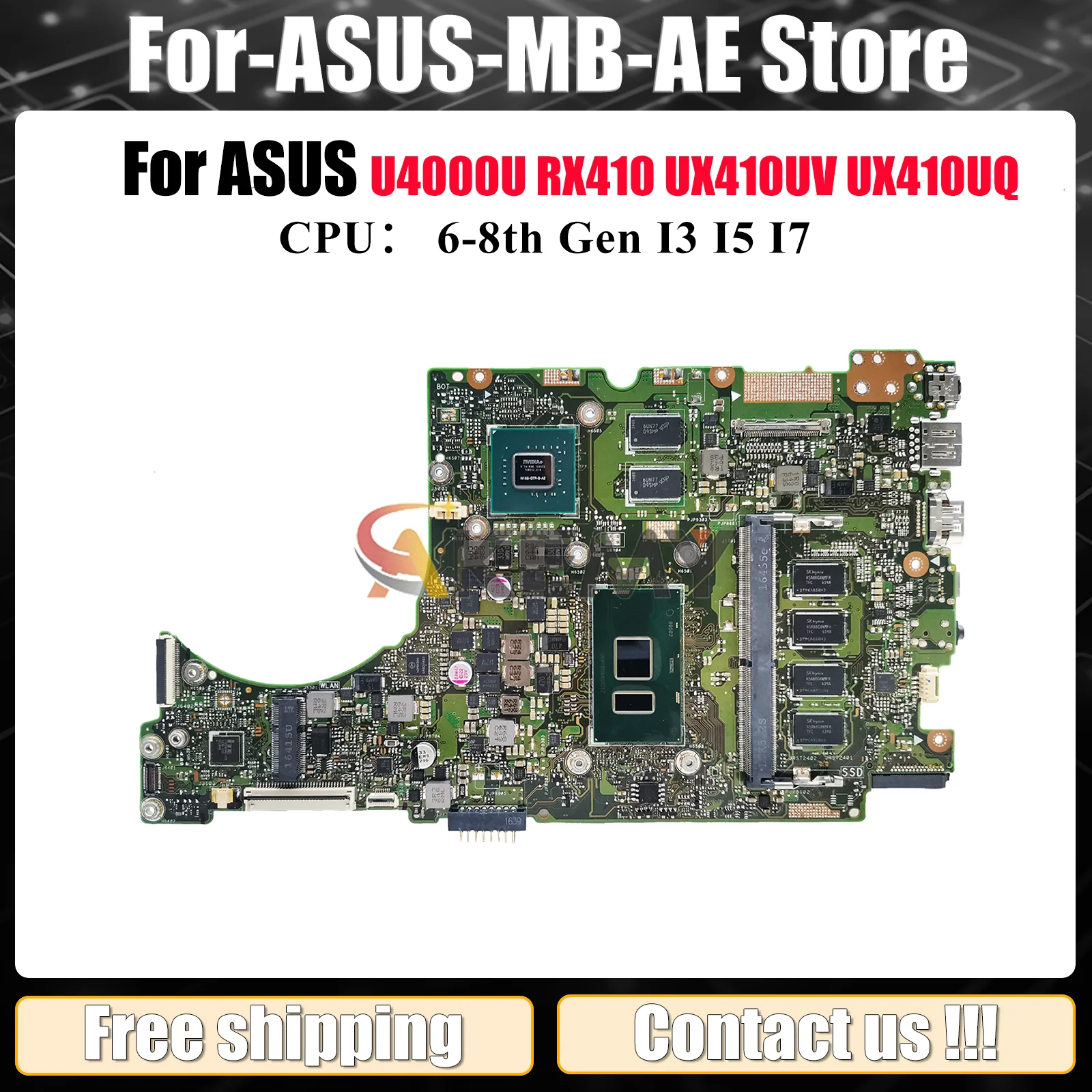 

UX410UV Laptop Motherboard For ASUS UX410UV UX310U U4000U UX410UQK UX410UQ RX410 UX410UFR UX410UQR Mainboard With I3 I5 I7 CPU