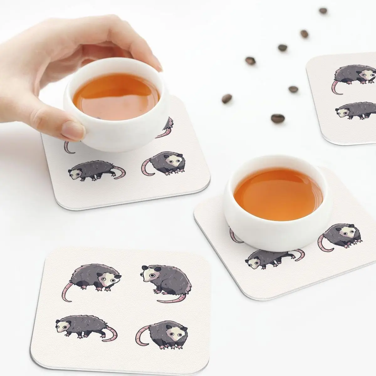 

Набор опоссумов, подставки, кожаные салфетки, водонепроницаемые изоляционные кофейные коврики для дома, кухни, обеденные подушечки, набор из 4 шт.