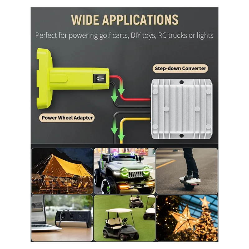 Aksesori Konverter Step-Down 18 V Ke 12 V untuk Baterai Ryobi 18 V, Adaptor Daya Dc, Transformator Peredam Tegangan 180 W Buck