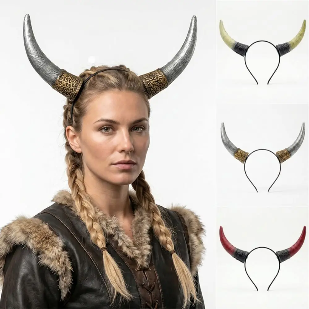 Pu Halloween Horns Headband Viking Cosplay Headband Cosplay Hairband Ox Horn Headpiece Halloween Hair Hoop Dressing Up Props