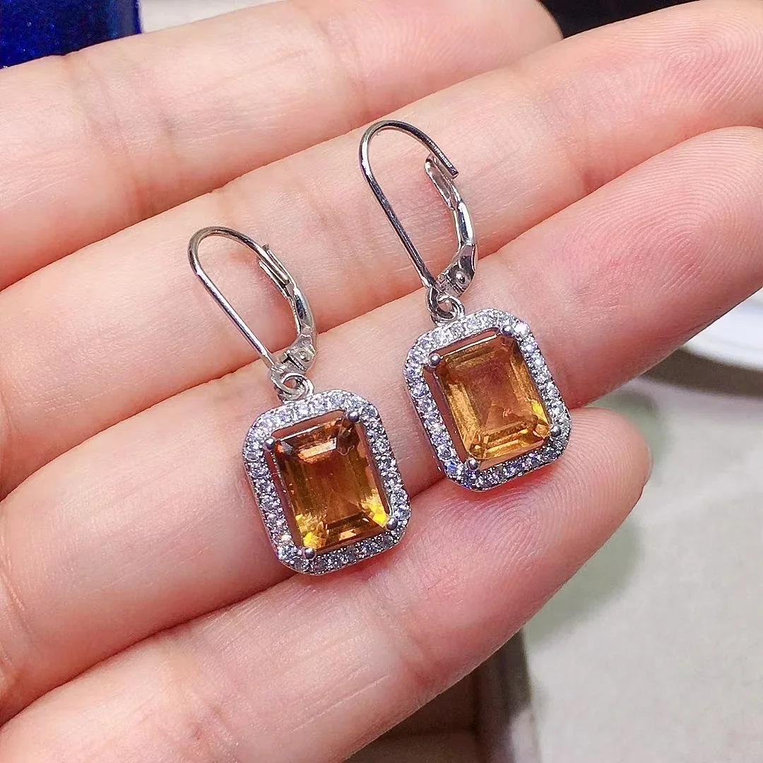Classic Citrine Hoop Earrings for Party Total 3ct 6mm*8mm Natural Citrine Earrings Prevent Allergy 925 Silver Gemstone Jewelry