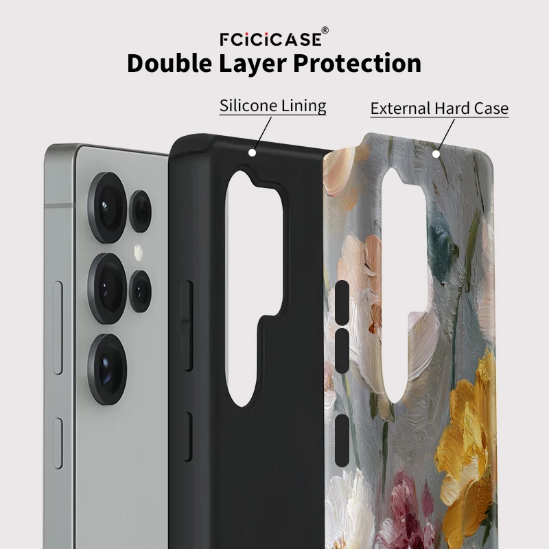 Fcicicase Fashion Oil Painting Case For Samsung Galaxy S24 Plus S25 Ultra S20 FE S23+ S 23 Dual Layer Protective Back Capa