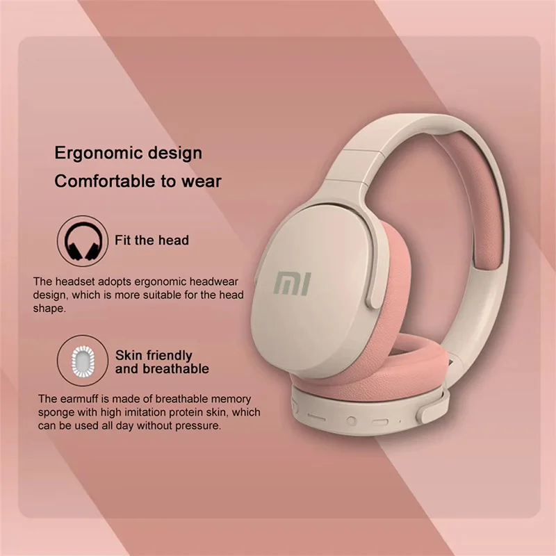 Xiaomi P2961 Drahtloses, am Kopf montiertes Bluetooth-Headset, lange Akkulaufzeit, tragbar, Büro, Lernen, Gaming, 3D-Kopfhörer mit Baumwollbezug