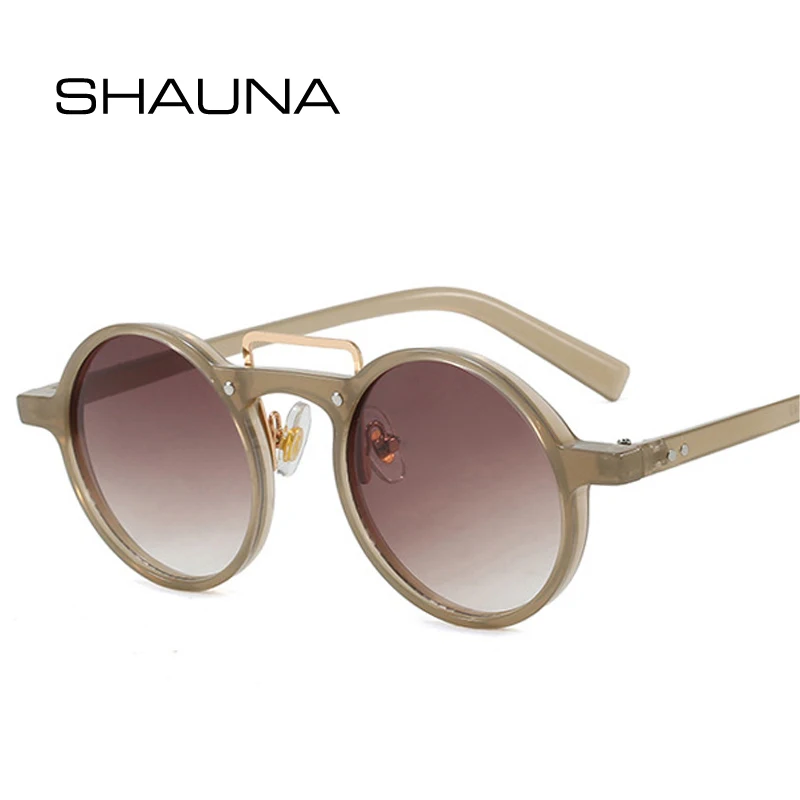 

SHAUNA Fashion Small Round Sunglasses Women Gradient Shades UV400 Retro Rivets Punk Men Clear Lens Frame