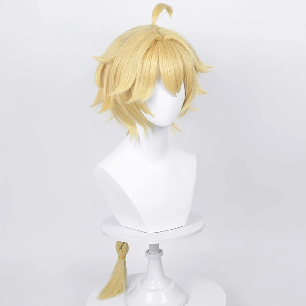 RANYU Genshin Impact Aether Wigs Synthetic Long Braided Straight Blonde Yellow Anime Game Cosplay Hair Wig for Daily Party