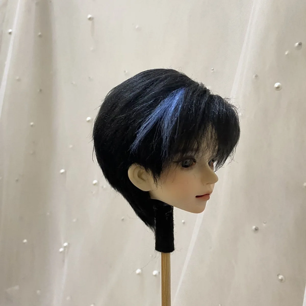 Gemengd blauw jongenspophaar, OB11 imitatie strandwol pruik, BJD hoofdomtrek 12,5-18 cm