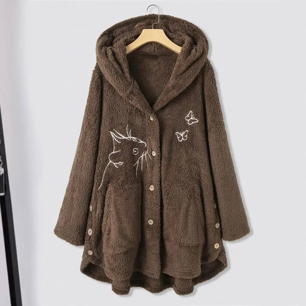 

Winter Hoodie Coat Thermal Women Hoodie Coat Cat Pattern Hooded Women Hoodie Coat