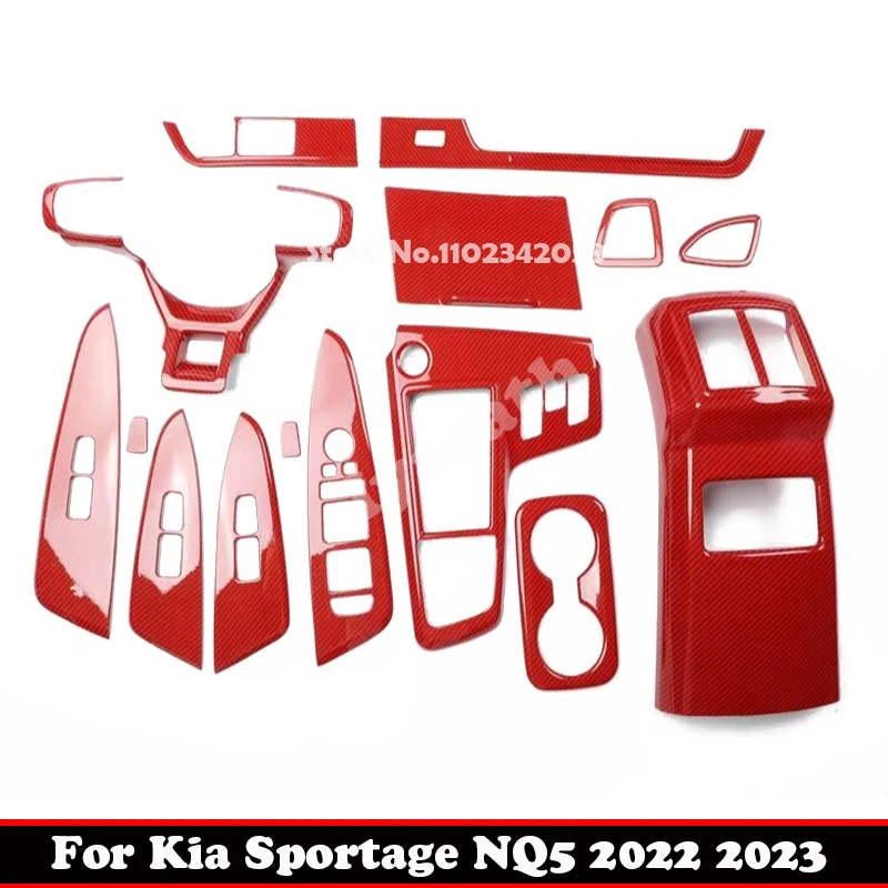 LHD For Kia Sportage NQ5 2022 2023 ABS Red Carbon Fiber Interior Accessories Gas Hybrid window rise switch gear shift panle trim