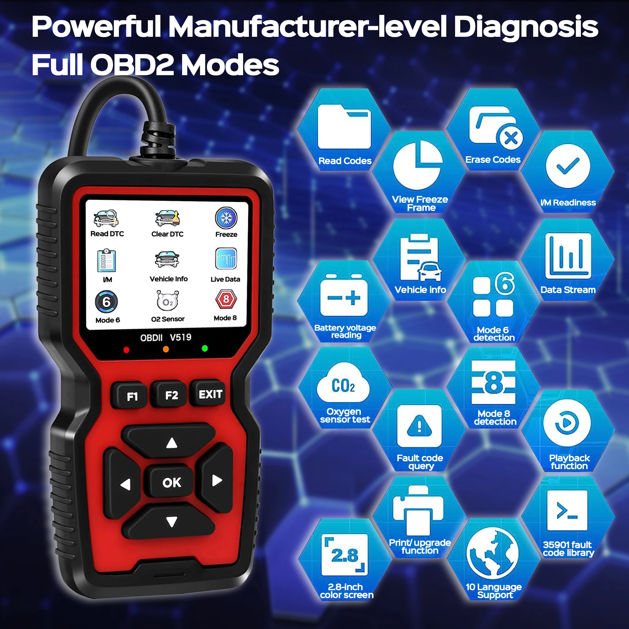 OBD2 Scanner Live Data Professional Mechanic OBDII Diagnostic Code Reader Tool For Check Engine Light