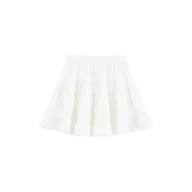 French White Sweet High Waist Pleated Skirt Women 2025 Spring Elastic A-Line Puff Layered Mini Skirt Cake Style Short Skirt