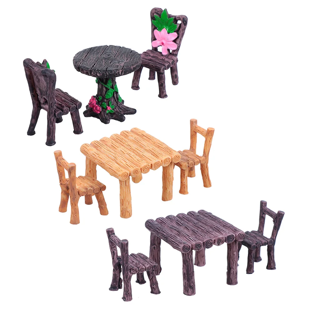 

3Sets Resin Micro Landscape Furniture Set Realistic Mini Table Chair Decor for Creative DIY Projects Shelf Window Display