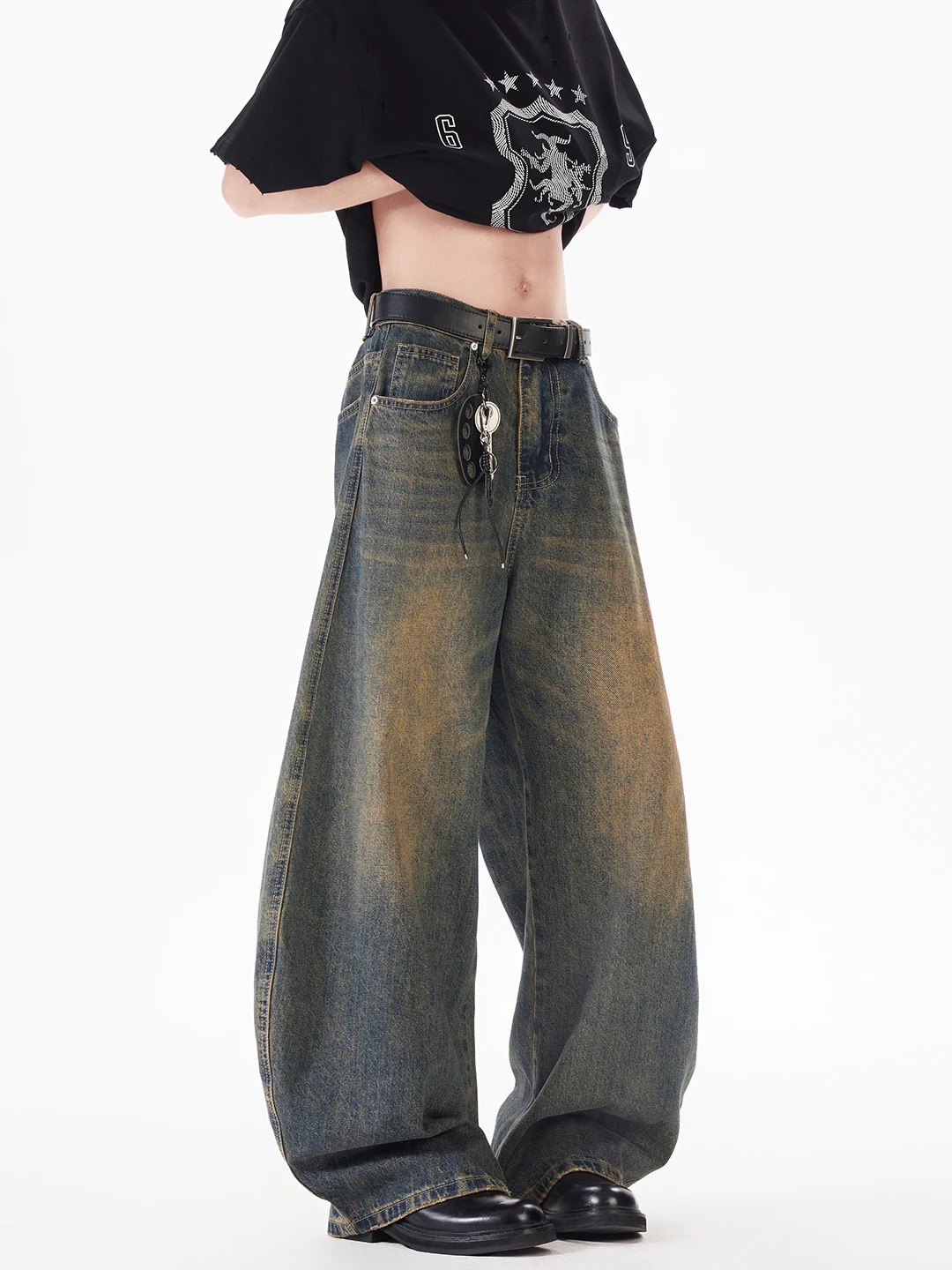 Cleanfit American Sle herenjeans Vintage lange broek met wijde pijpen High Street Micro uitlopende broek Casual katoen-polyestermix