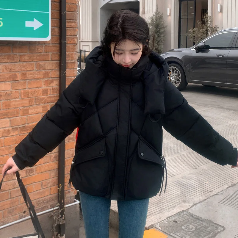 Short Coats Parkas Women Hooded Zipper Jackets Stand Collar Solid Thick Warm Y2k Streetwear Elegant Jacket Autumn Winter 2025