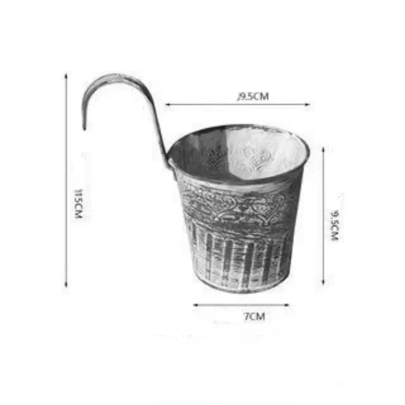 Steel Wall Hanging Small Flower Bucket Vintage Hook Bucket Ornament Plant Pot Succulent Planter