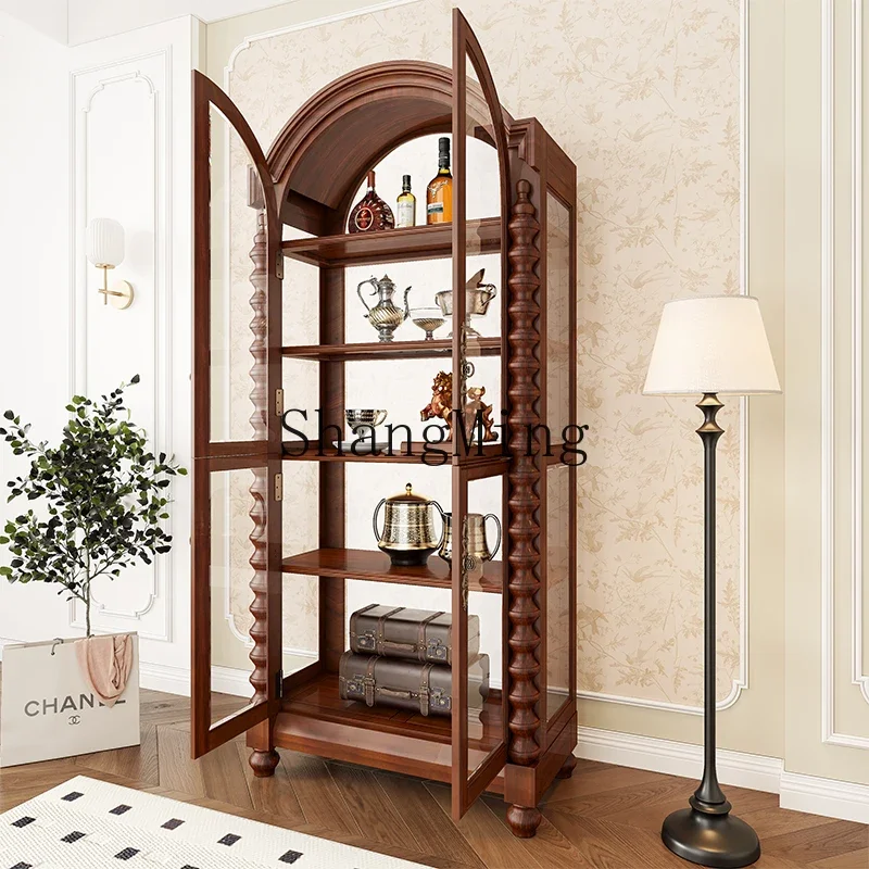 ZYY جميع خزانة النبيذ الخشبية الصلبة لغرفة المعيشة المنزلية ذات سعة كبيرة وخزانة عرض جدارية مقوسة للرياح