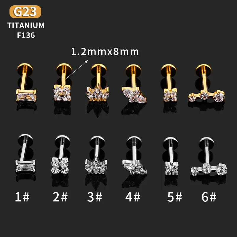 1PC G23 Titanium Flat Back Earrings Push Pin Conch Tragus Earrings 16g Helix Labret Piercing Jewelry for Women Men