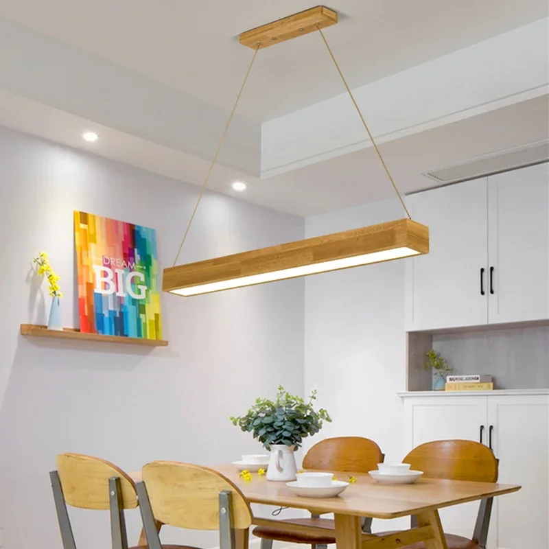 Japanese simple design Solid Wood Oak LED Pendant Lights Individual  Bar Restaurant Living Room Square  Hanging Lamp