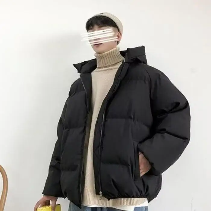 معطف شتوي للرجال من Thiened Fce مبطن بالخبز من القطن Jaet Harajuku Sle بتصميم عصري وبسيط مناسب لفترة طويلة وسحاب...