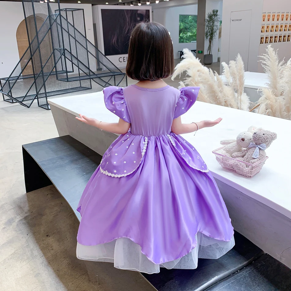 Princess Cosplay Sofia Costume Purple Print Frocks Carnival Stage Performance Girls Birthday Gifts Kids Halloween Luxry Clothing