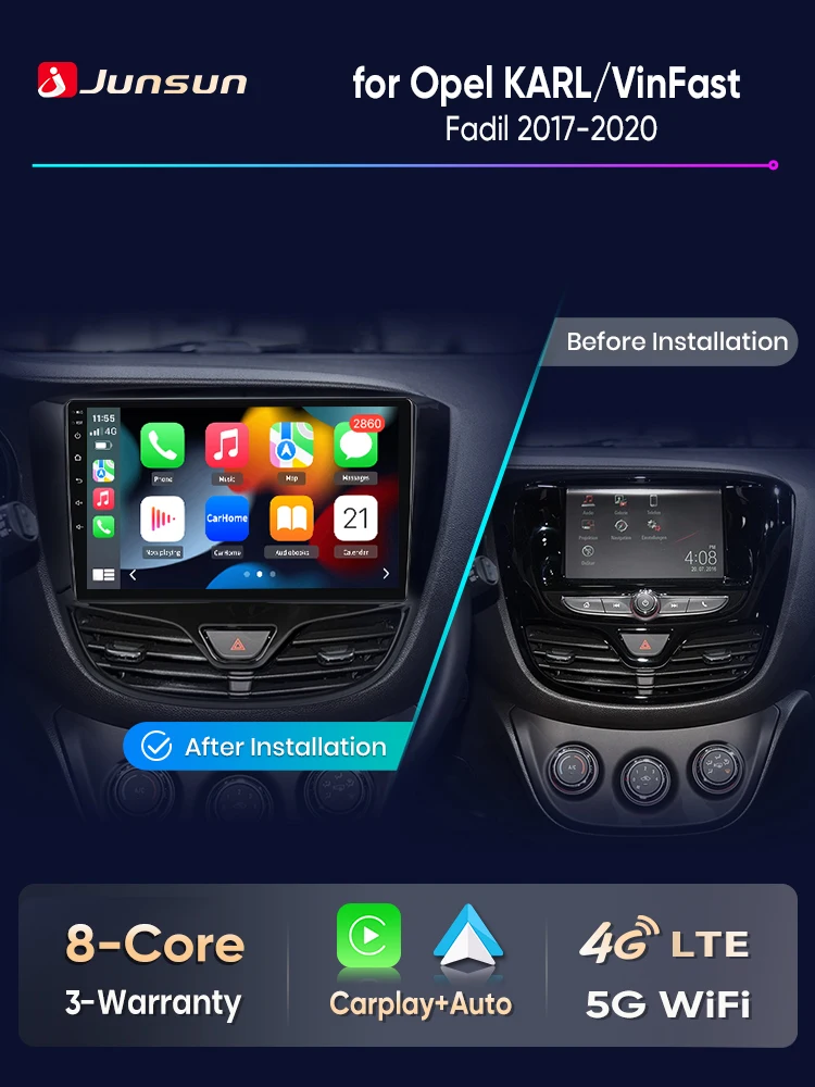 Junsun CarPlay Android Radio Voor OPEL Karl VinFast Fadil 2017-2020 Auto Multimedia Speler 2din FM GPS BT RDS DSP Hoofd Autoradio - afbeelding 2