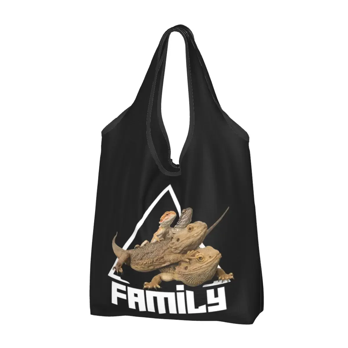 Family Funny Bearded Dragon Design Portable Tote Shopping Bags Large Capacity Shopper Bag Grocery Handbag Shoulder Bag