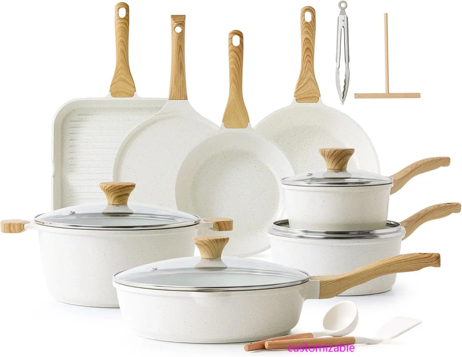 

Nonstick Ceramic Cookware Set 23-Piece, Healthy Pots and Pans Set, Non-toxic Kitchen Cooking Set with Stay-Cool Handles