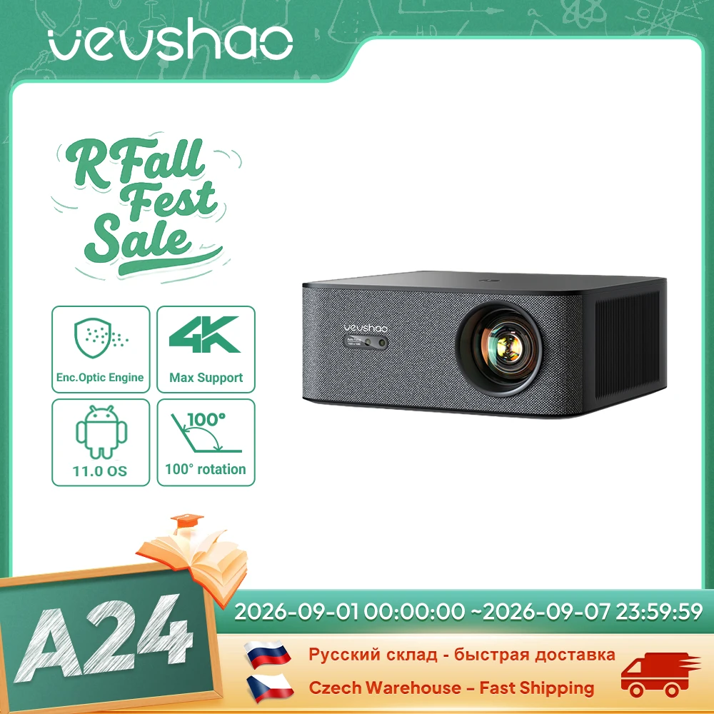 Projetor VEVSHAO A24 Max 1080P 4K Licenciado Oficialmente Google Android TV ATV Projetor de Cinema em Casa para Filmes e Jogos com Wifi