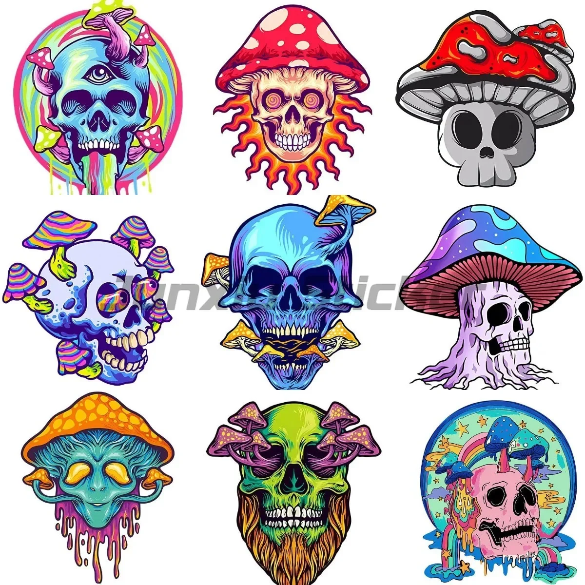 

Colorful Mushroom Skeleton Skull Stickers Laptop Car Window Truck Wall Book Moto Decals Customizable