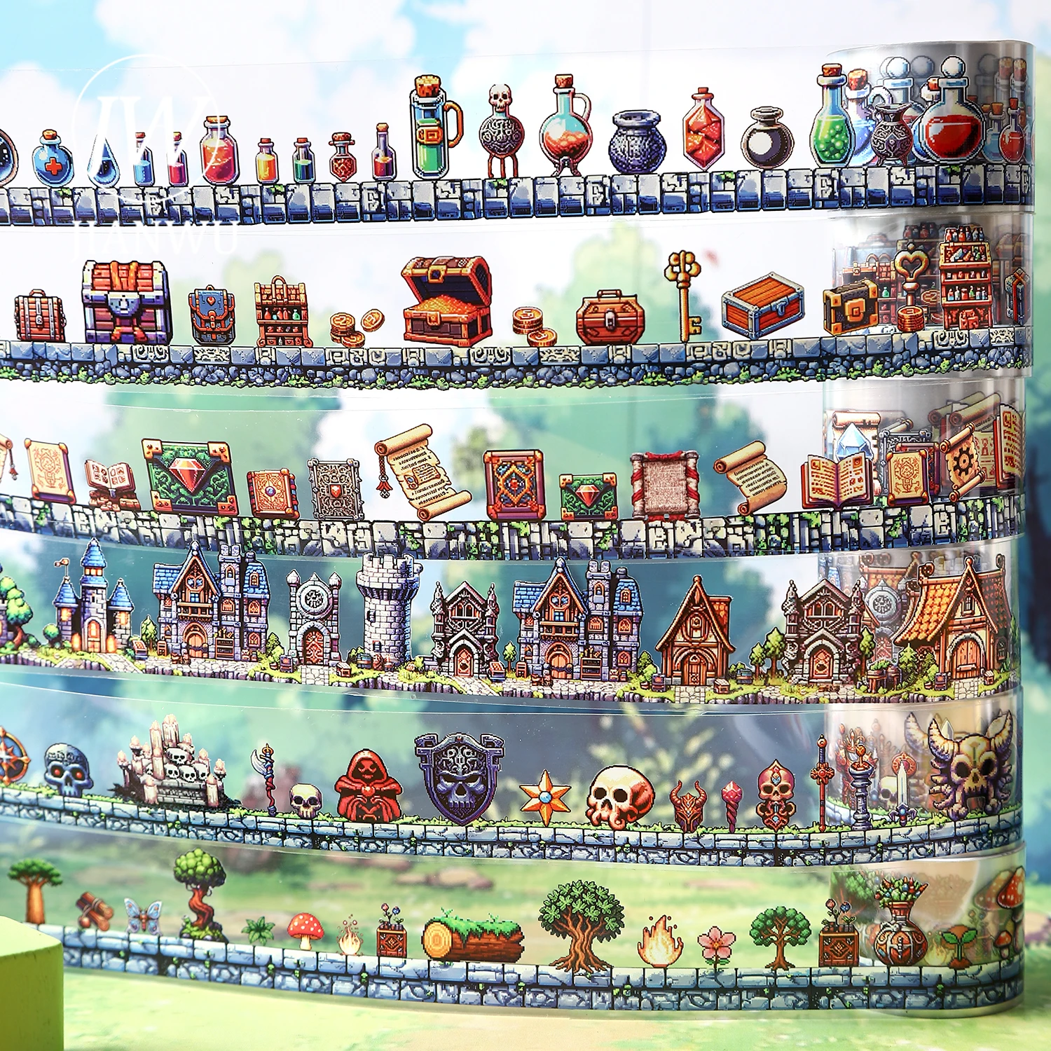 

JIANWU Risk Game Series Vintage Pixel Games Landscape Material Collage Scrapbooking PET Tape Creative DIY Journal Stationery
