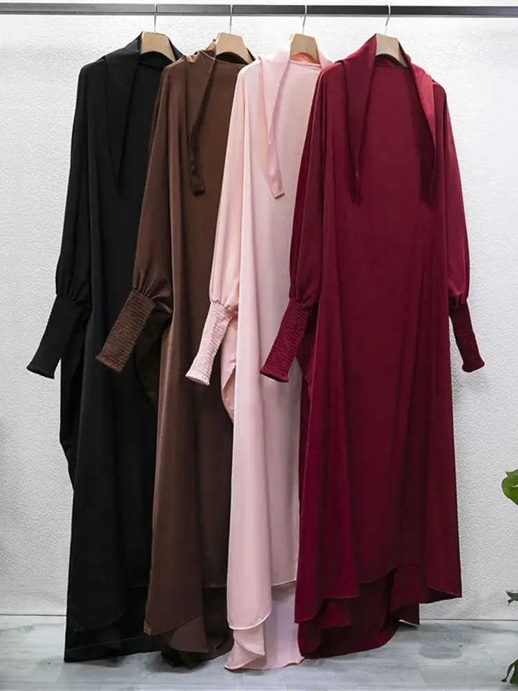 Ramadan Satin Prayer Clothes Women Abaya Dubai Kaftans Saudi Arabia Turkey Islam Muslim Maxi Dress Djellaba Robe Femme Musulmane