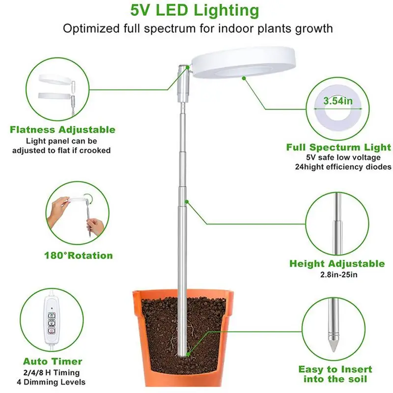 Indoor Growing Plant Lights LED Grow Light Full Spectrum Phyto Grow Lamp With 4 Level Automatic Timer For Indoor Plants Balcony