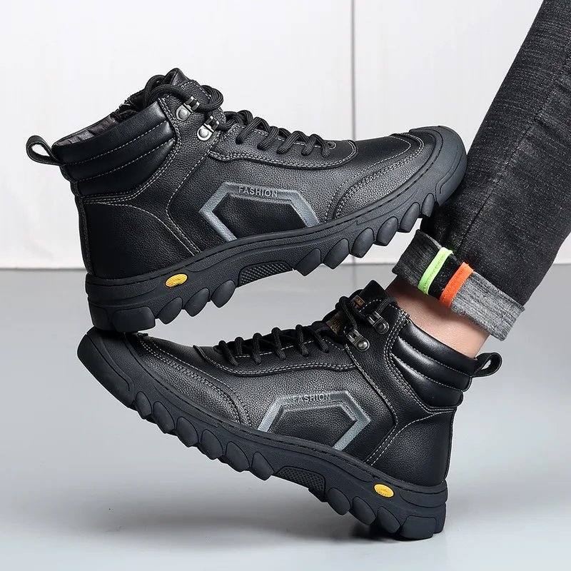Men's cotton shoes 2025 winter genuine leather cashmere thick casual cotton leather shoes anti slip men's shoes winter snow boot